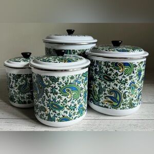 Vintage Enamelware Canister Set of 4 | Paisley Enamel